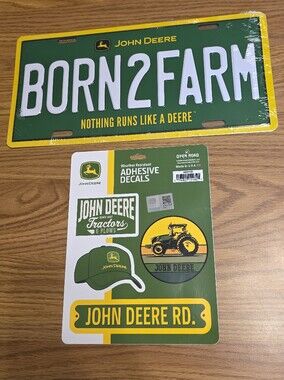 John Deere Metal Farm License Plate and Decal Set